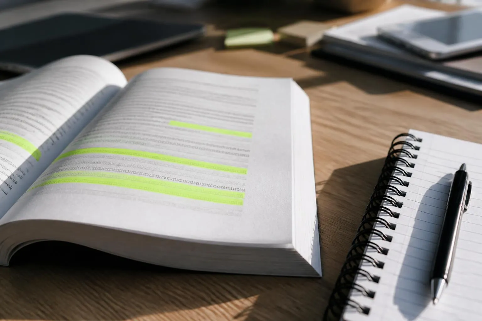 Un manuel d'anglais ouvert et annoté sur une table de bureau